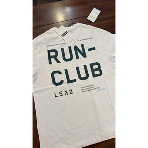 LSKD Love The Run FLXCotton Tee Oversize White Dark Moss Unisex Large NWT